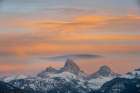 USA, Wyoming. Sunset over Teton Range from the west with cirrus and lenticular clouds. Art Print